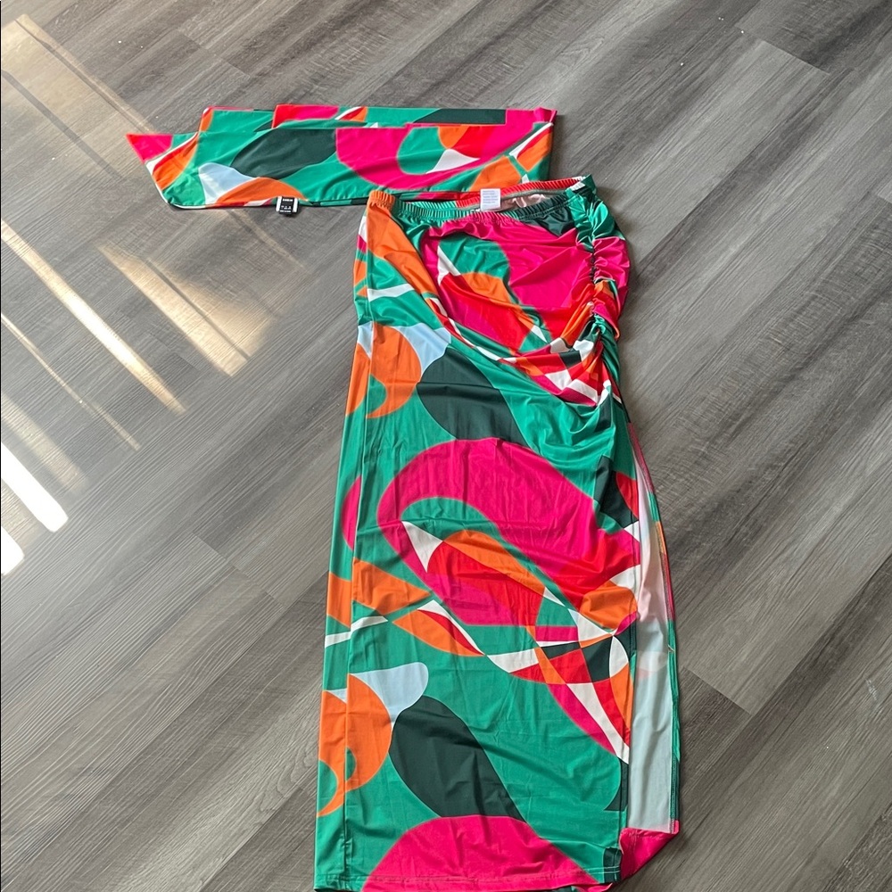 SHEIN Colorful Abstract Midi Skirt and wrap top